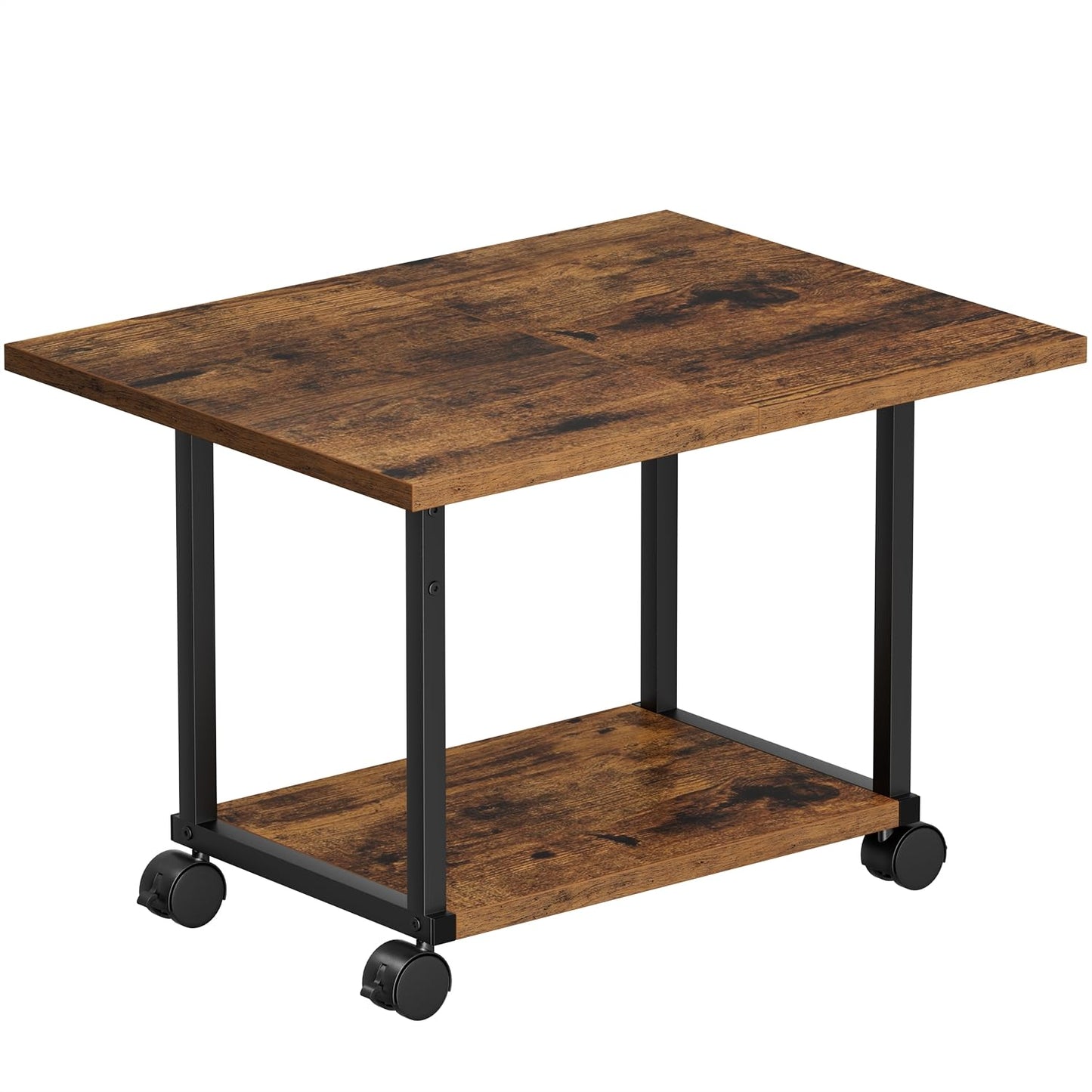 Asgolion Printer Table, 2-Tier Under Desk Printer Stand, Printer Stand with Wheels, Printer Shelf for Small Spaces, Printer Cart for Home Office Rustic Brown