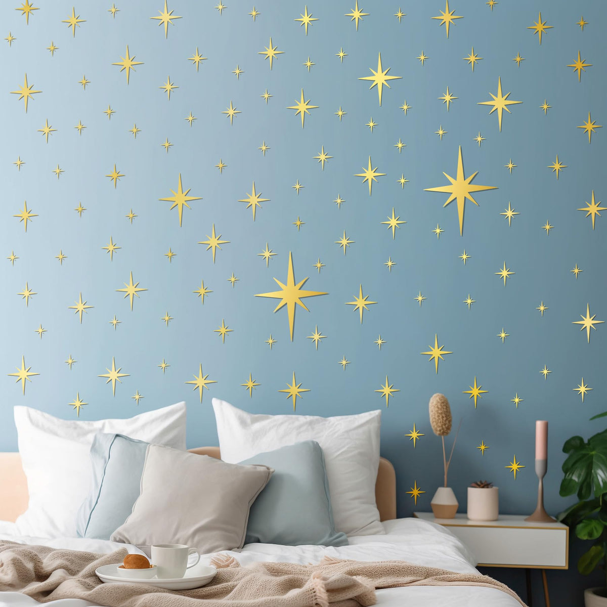RAINBOW WSK 84 Pcs Star Mirror Wall Decals 3D Acrylic Mirror Wall Stickers Gold Sliver Star Decals Peel and Stick Star Wall Art for Home Boys Girls Bedroom Living Room Nursery JM334-Gold, RW1111