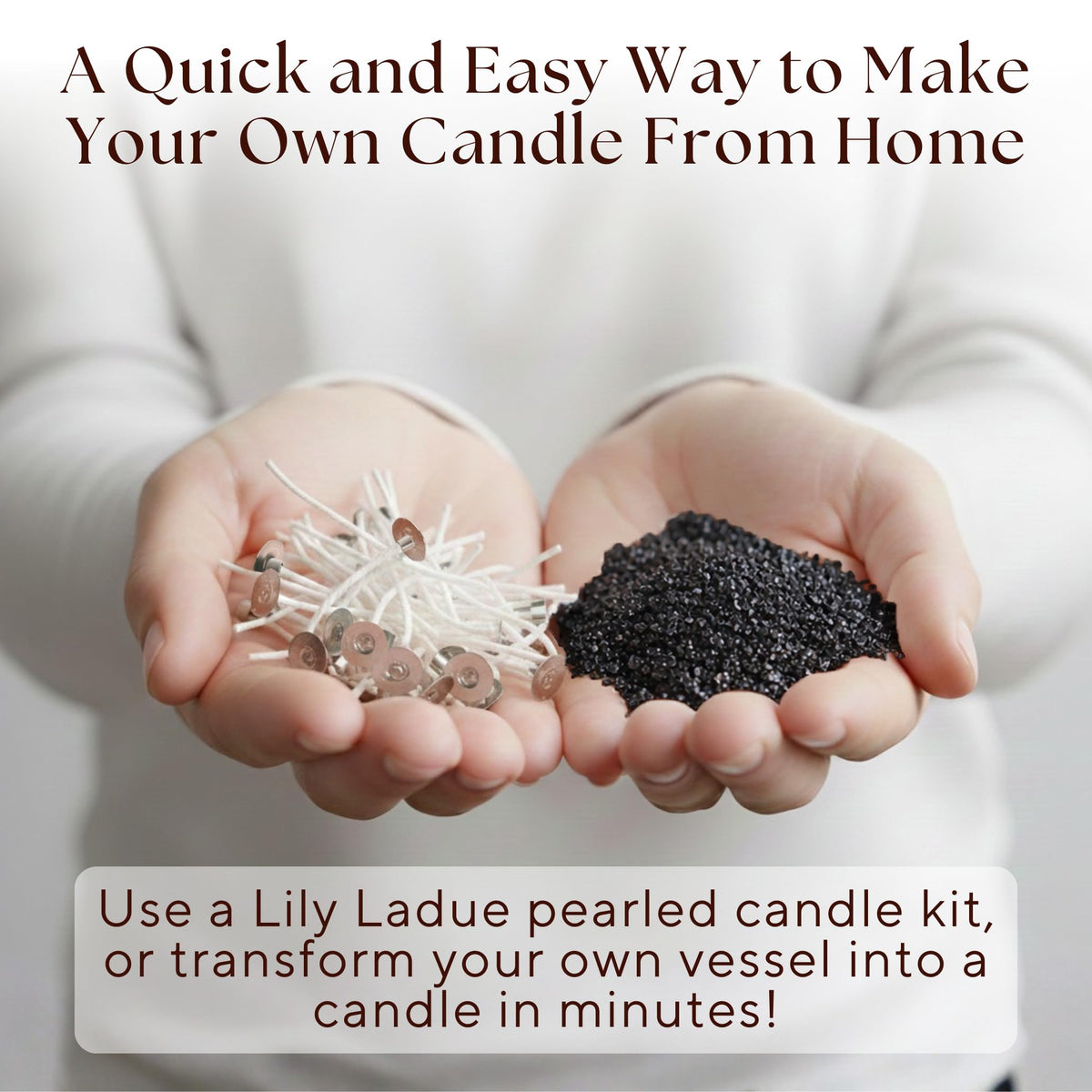 LILY LADUE Sand Candle Refill Kit - 1Lb/16Oz Black Pearled Candles Sand and Wicks (24) without Holder, Unscented Aroma Beads, Reusable Powder Pearls Bulk Wax Pearls for Refillable Pearlized Pellet Set