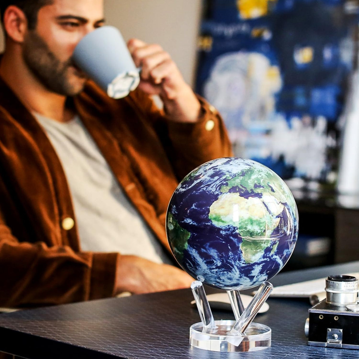 MOVA Globe - Earth with Clouds Prestige (8.5") | Self-Rotating Globe Powered by Light | Silent Motion, No Batteries or Wires | Unique Desk Decor or Gift for Space Lovers