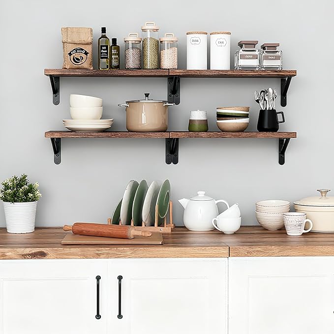 Fixwal Floating Shelves for Wall, Wood Wall Mounted Shelves for Bedroom