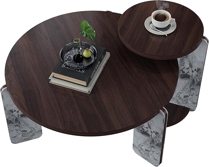 GDFStudio Round Nesting Coffee Table Set of 2, Modern Wooden Accent Side Table