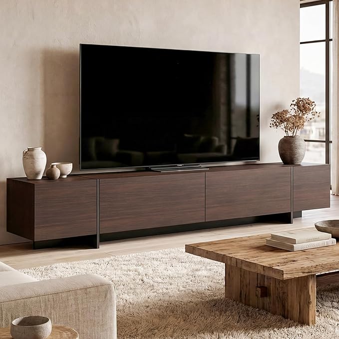 AIEGLE 95.1" W TV Stand with 4 Flip-Down Drawers, Modern Entertainment Center
