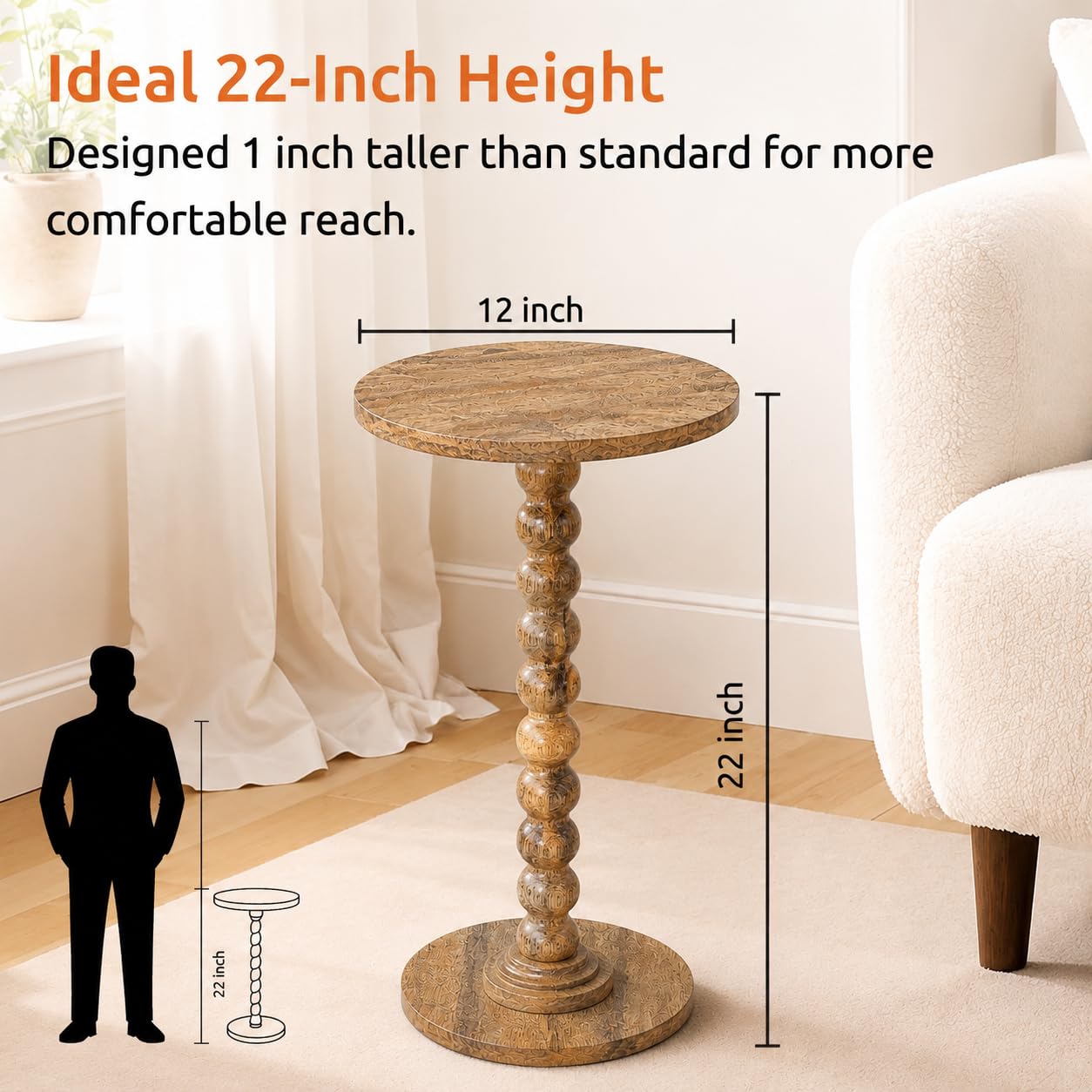 LIVINGNISH Solid Wood Round Side Table for Living Room, Bedroom and Office — Handcrafted End Table, Bedside Nightstand, Accent Table for Small Spaces with Tool-Free Assembly- Natural