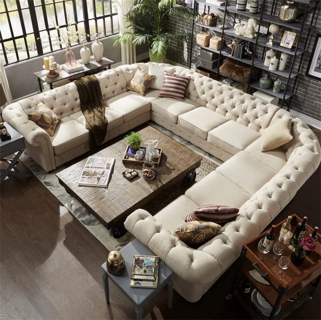 HSIJYGX 11-Seat Sectional Sofa Linen Sofa for Living Room(D)