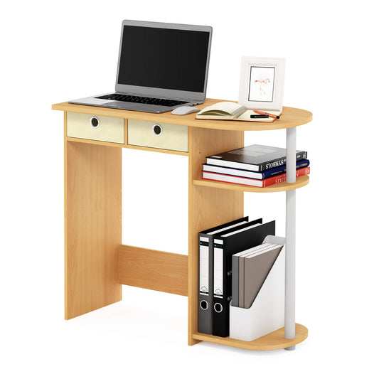Furinno Go Green Desk, 31.5" Wide Gaming Desk with 2 Side Shelves and Storage Bins, Computer Desk, Office Desk for Home Office, Study Room, Dorm, Bedroom, Beech