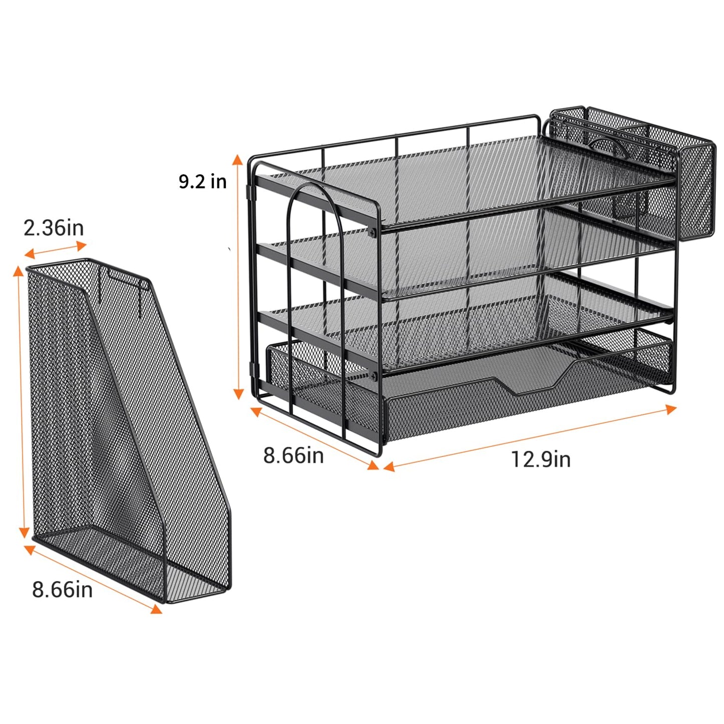 OPNICE Desk Organizers and Accessories, 4-Tier Workspace Desktop File Organizer with Drawer & Pen Holder, Paper Tray Organizer with File Holder, Office Desk Accessories for Home Office Supplies, Black