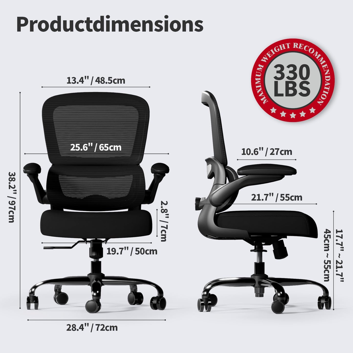 TRALT Ergonomic Office Chair - Desk Chair with Adjustable Lumbar Support Computer Chair - Mesh Comfy Chair with Flip-up Armrests - Gaming Chairs for Adults Home Office (Mesh, Black)