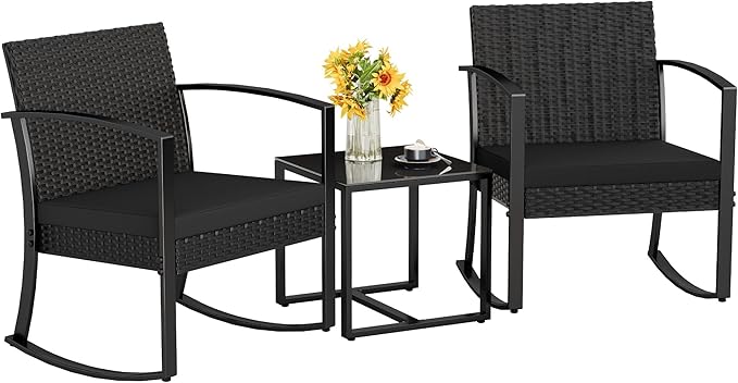 Homall Patio Furniture Set 3 Piece Resin Outdoor Bistro Set Rocking Patio Chairs
