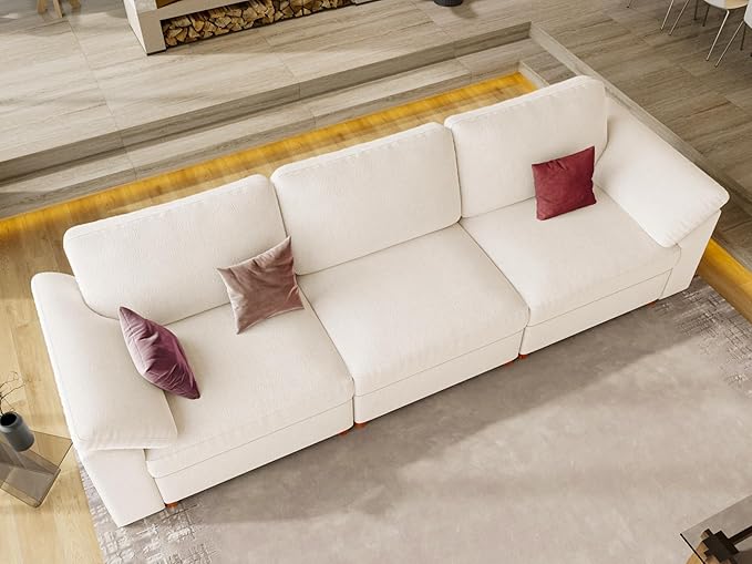 EASE MOOSE Modern 3 Seat Sectional Modular Sofa, FSC Certified Chenille Comfty
