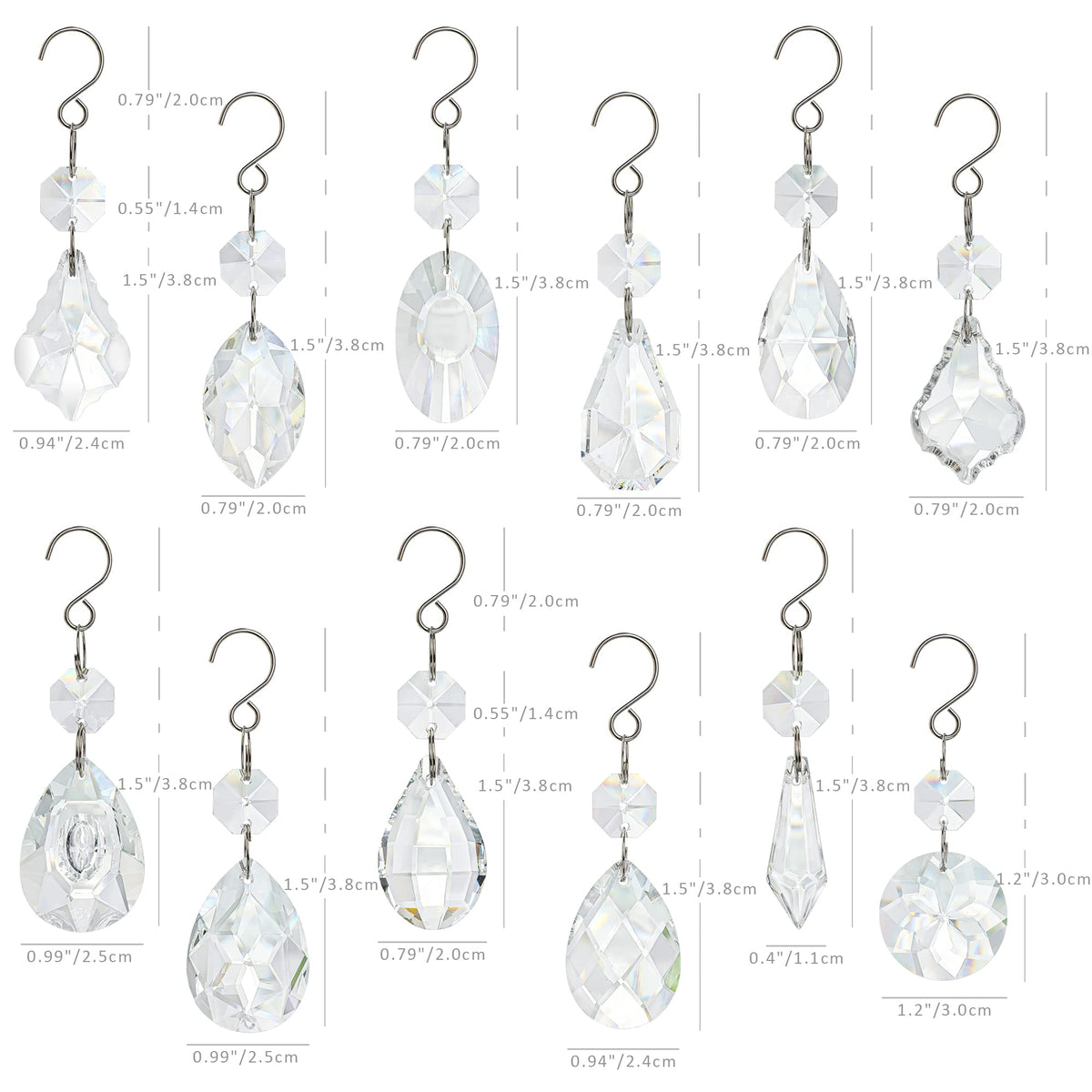 kanpura Crystal Chandelier Prisms,Crystal Sun Catcher Kit,Rainbow Hanging Crystals Suncatcher for Window, Christmas Tree,Home Decor(Clear,12pcs)