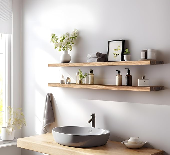 YYWUOJJ Wood Floating Shelves for Wall Decor, Rustic Wall Shelves for Bedroom