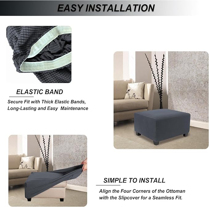 NeColorLife Stretch Ottoman Cover Square Oversized Soft Knitted Jacquard Thick