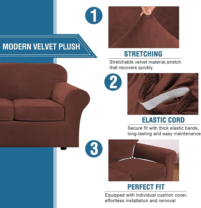 H.VERSAILTEX Rich Velvet Stretch 2 Piece Cover Chair Slipcover Sofa Cover