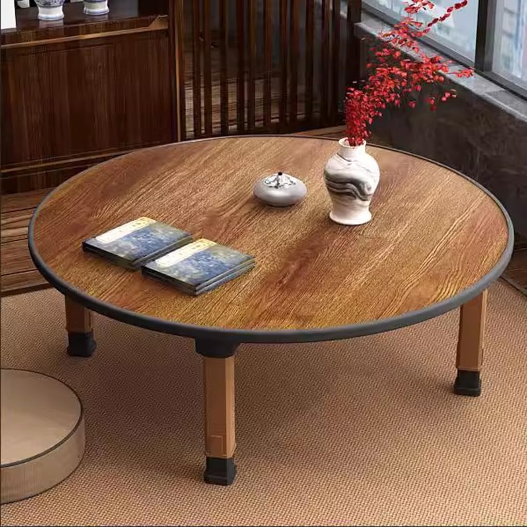 WIKLMOTH Folding Round Japanese-Style Tea Coffee Table Low Table, Foldable Dining Table, Study Table, Small Desk, for Tatami Sitting On The Floor Bedroom Bay Window Tea Room, Space Save(60 * 60cm)
