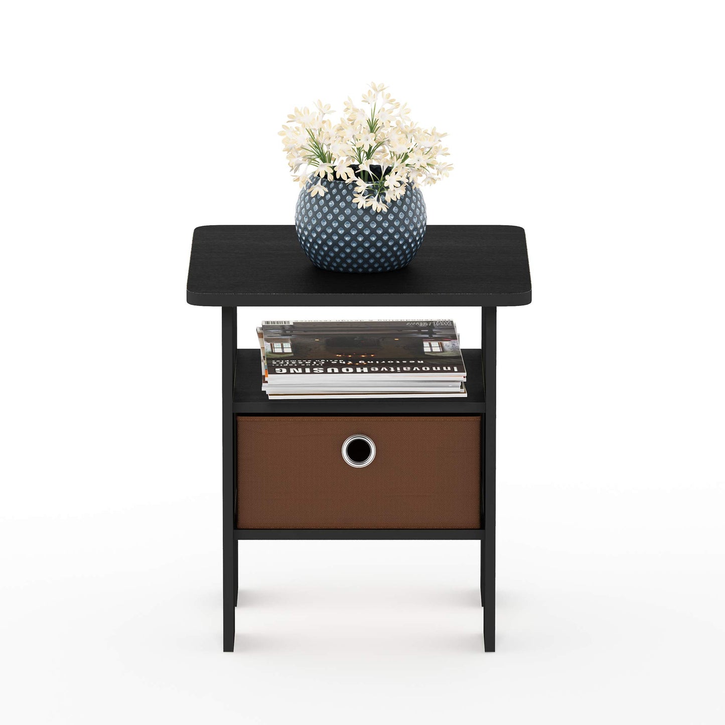 Furinno Andrey Set of 2 End Table / Side Table / Night Stand / Bedside Table with Bin Drawer, Americano/Medium Brown
