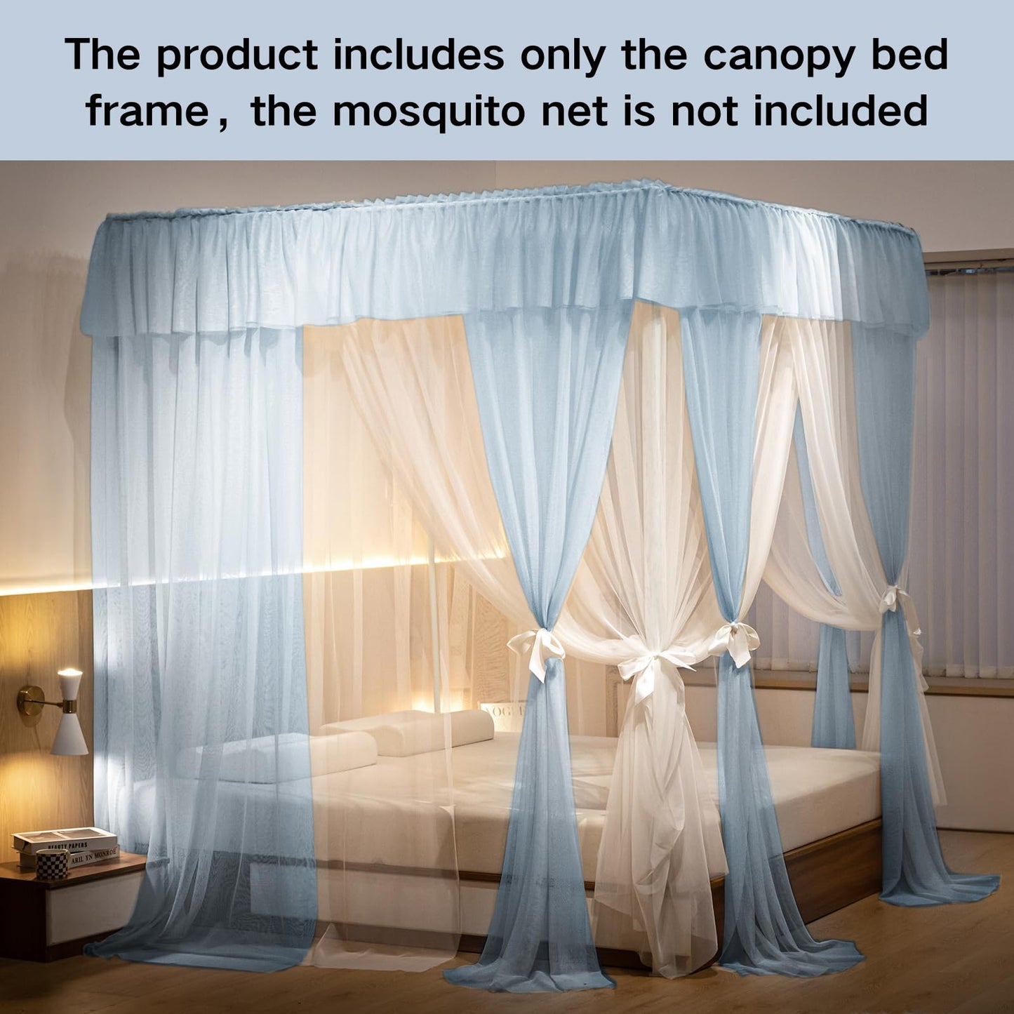 Beyeutao Black Canopy Bed Frame Queen Size 4 Poster Bed Frame with Removable Fixing Bases Four Corners Post Bed Canopy Frame Metal Mosquito Net Bracket Suitable for Bedroom Decoration Upgrade