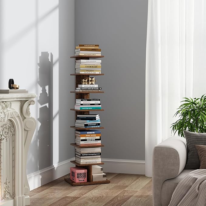 TUTOTAK Narrow Bookshelf, 8-Tier Bookcase, Spine Book Shelf