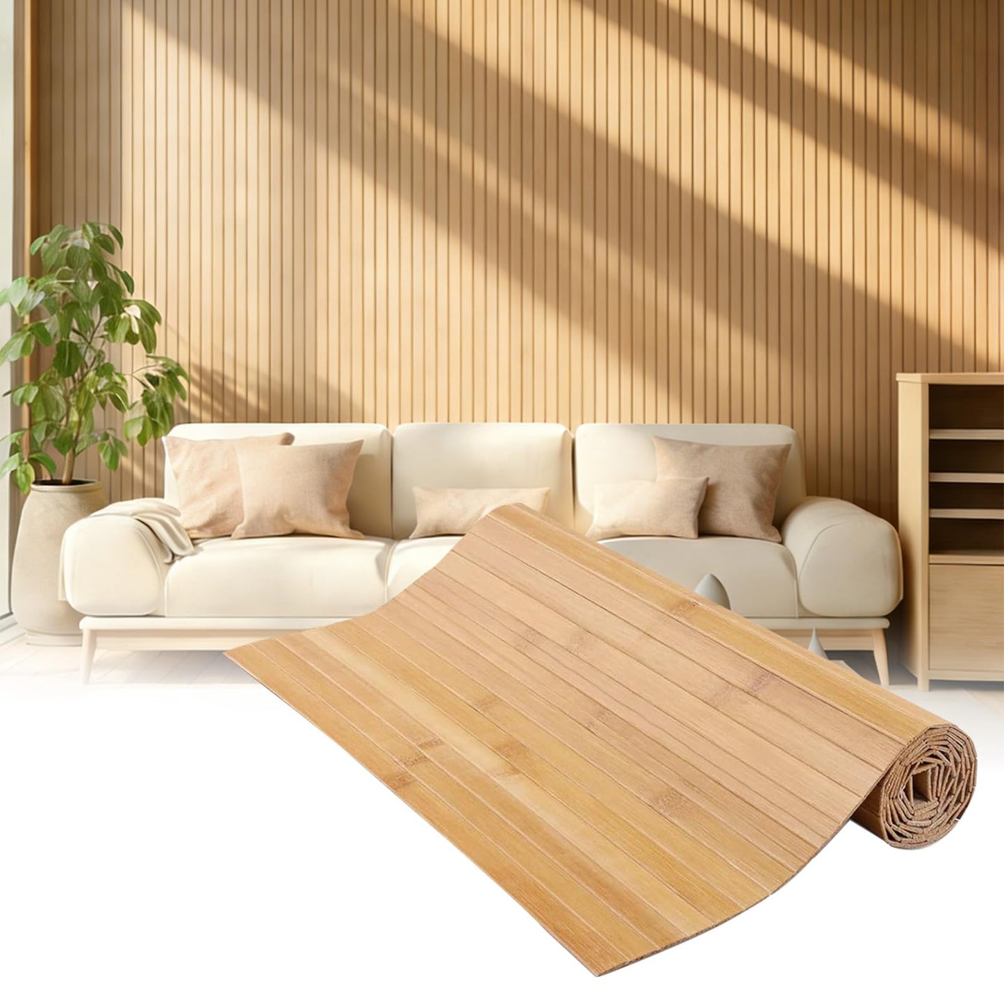 Natural Bamboo Wall Panel for Interior Decor - 7.8 ft x 1.3 ft (94" x 15.6") Narrow Slat Design, Renewable Pole Wrap & Wainscoting Paneling for Walls, Ceiling, Furniture - Raw Bamboo, 1-Pack