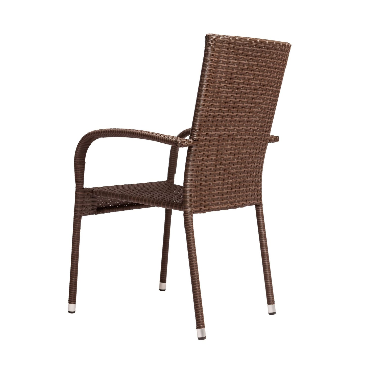 Morgan Outdoor Wicker Stacking Chair - Mocha - Set of 4 - Handwoven No Assembly All Weather Steel Powder Coated Frame Lightweight Indoor Outdoor Porch Backyard Lawn Garden Balcony - Patio Sense 62664