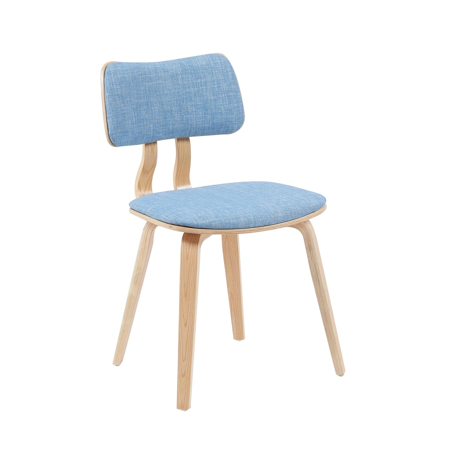 Armen Living Jaguar Mid-Century Dining Chair with Light Blue Fabric Upholstered Seat and Patterned Oak Wood Finish