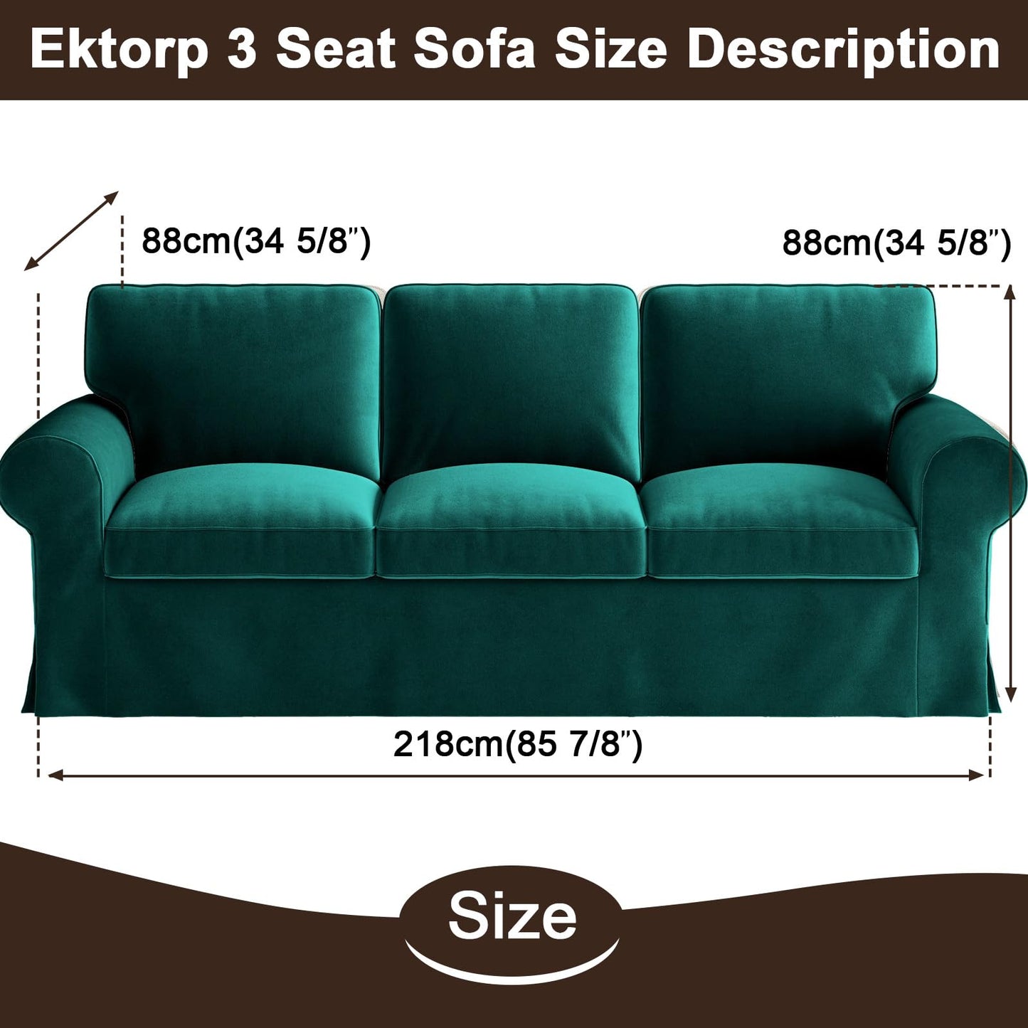 Velvet Pet-Friendly Replacement Sofa Cover Compatible for IKEA Ektorp 3 Seat Sofa Slipcovers, Couch Cover Only, 7-Piece Slipcover, Blue, Couch Cover Not Include The Sofa Body