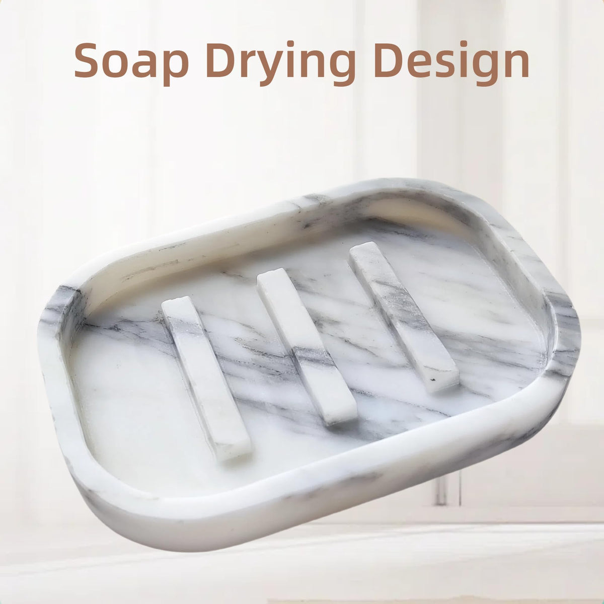 Jusmioke Natural Marble Soap Dish for Bathroom Shower Sink，Stone Soap Holder with Drying