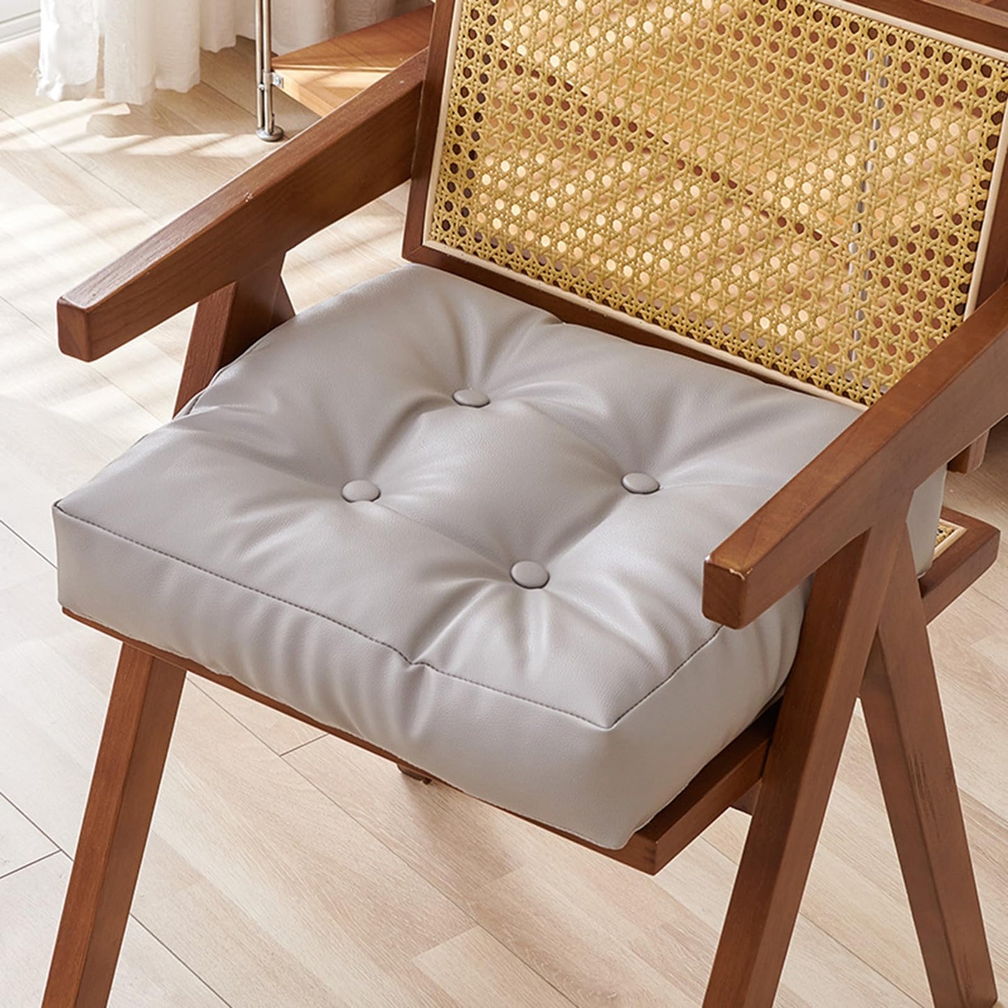 Dual Sided Bench Cushion - Waterproof Faux Leather & Plush Velvet Reversible Seat Pad (16"/18"), Non-Slip Chair Cushion with Handle (6 Colors) (Light Gray, 18x18x3 Inch (Pack of 1))