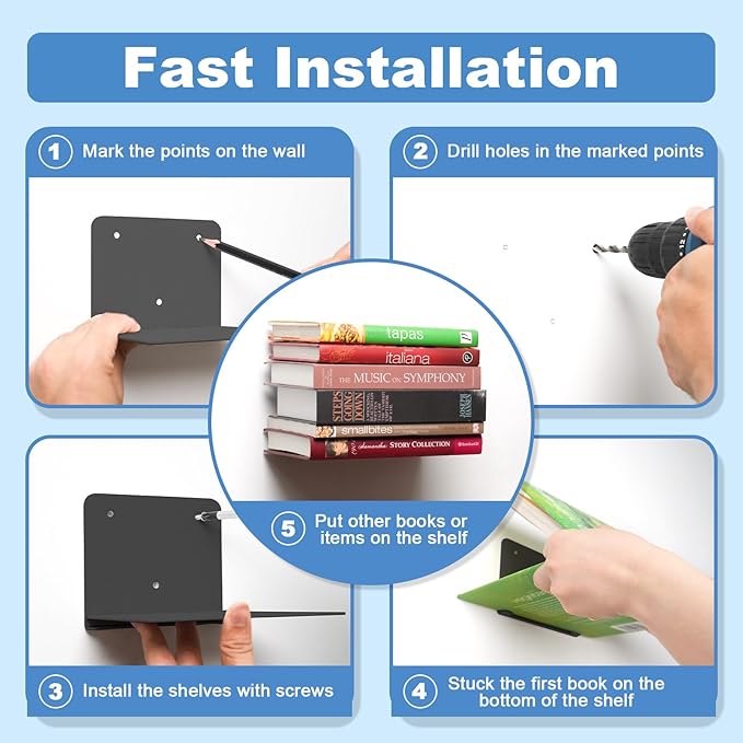 FENTEC Floating Book Shelves for Wall, Wall Mounted Invisible Floating Bookshelf