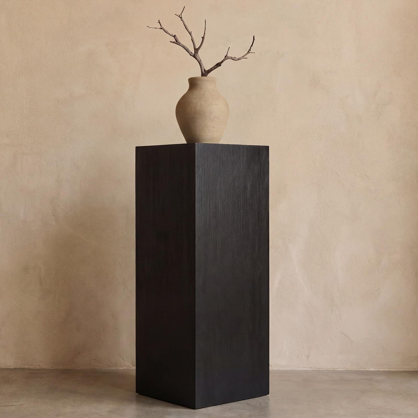 Cinnvoice Wood Cube Display Pedestal Stand 12 x 12 x 30 Inch Black Rustic Sculpture Riser Portable Indoor Plant Stand Mini Table for Sculpture Plant Gallery Pedestal Store Home Party Event Decor