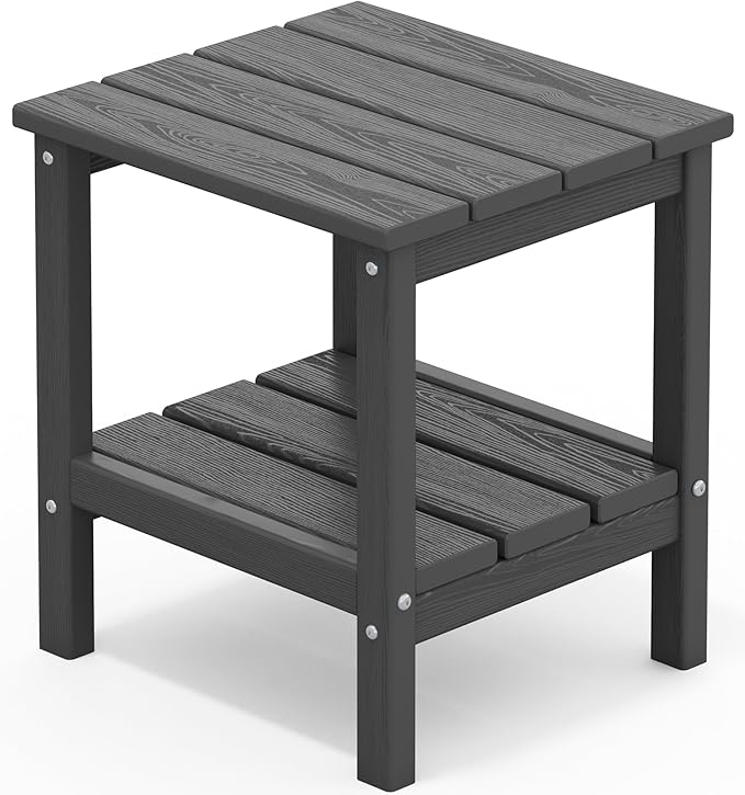 SERWALL 2-Tier HDPE Outdoor Side Table, Weatherproof Rectangular Adirondack