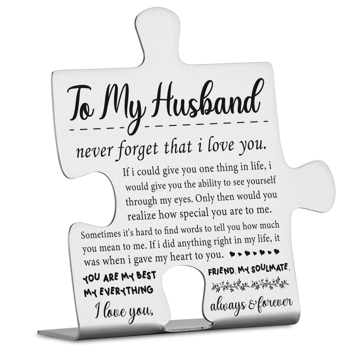 To My Husband Puzzle Plaque from Wife, Husband Christmas Wedding Anniversary Valentine’s Day Birthday Gifts from Wife Ornament Decor Stainless Steel Puzzle Piece Decorative Signs Plaques YPP1