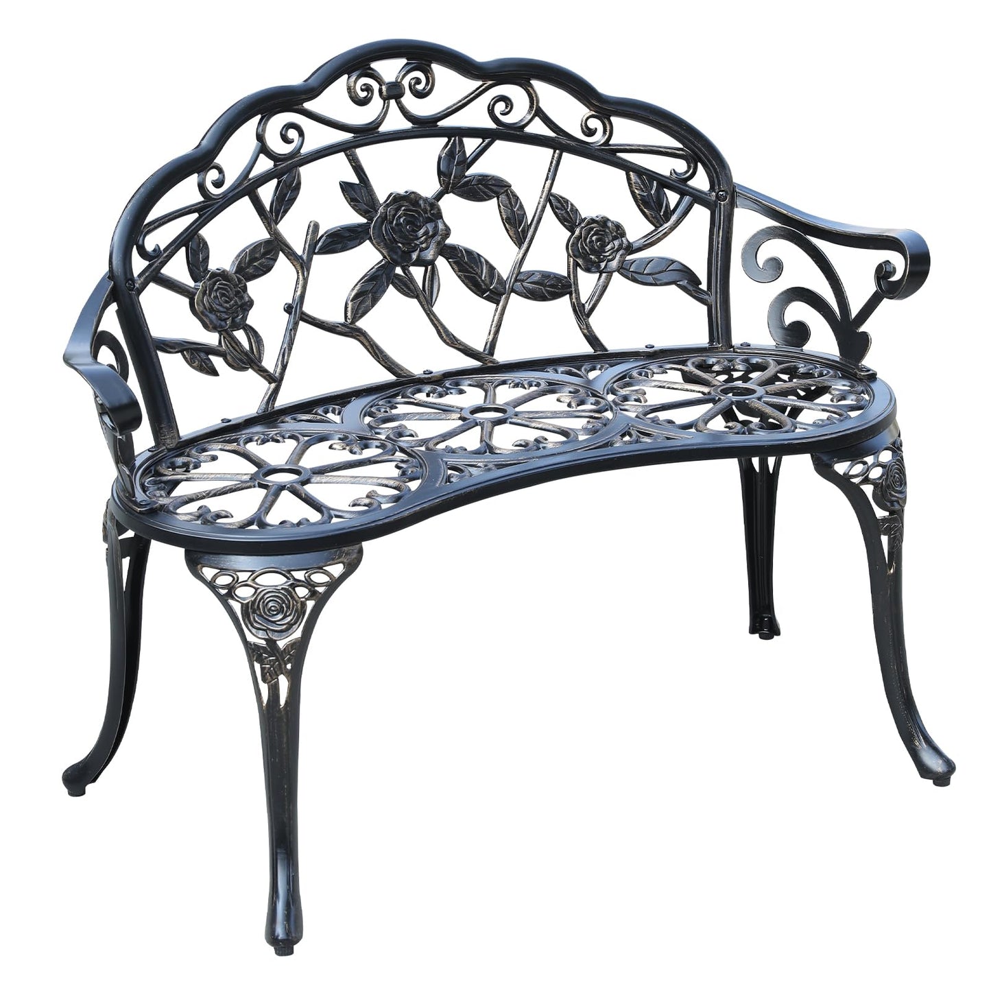 WILOUNGE Cast Aluminium Outdoor Bench, Rose Garden Bench for Patio,Park,Lawn,Yard (Bronze)