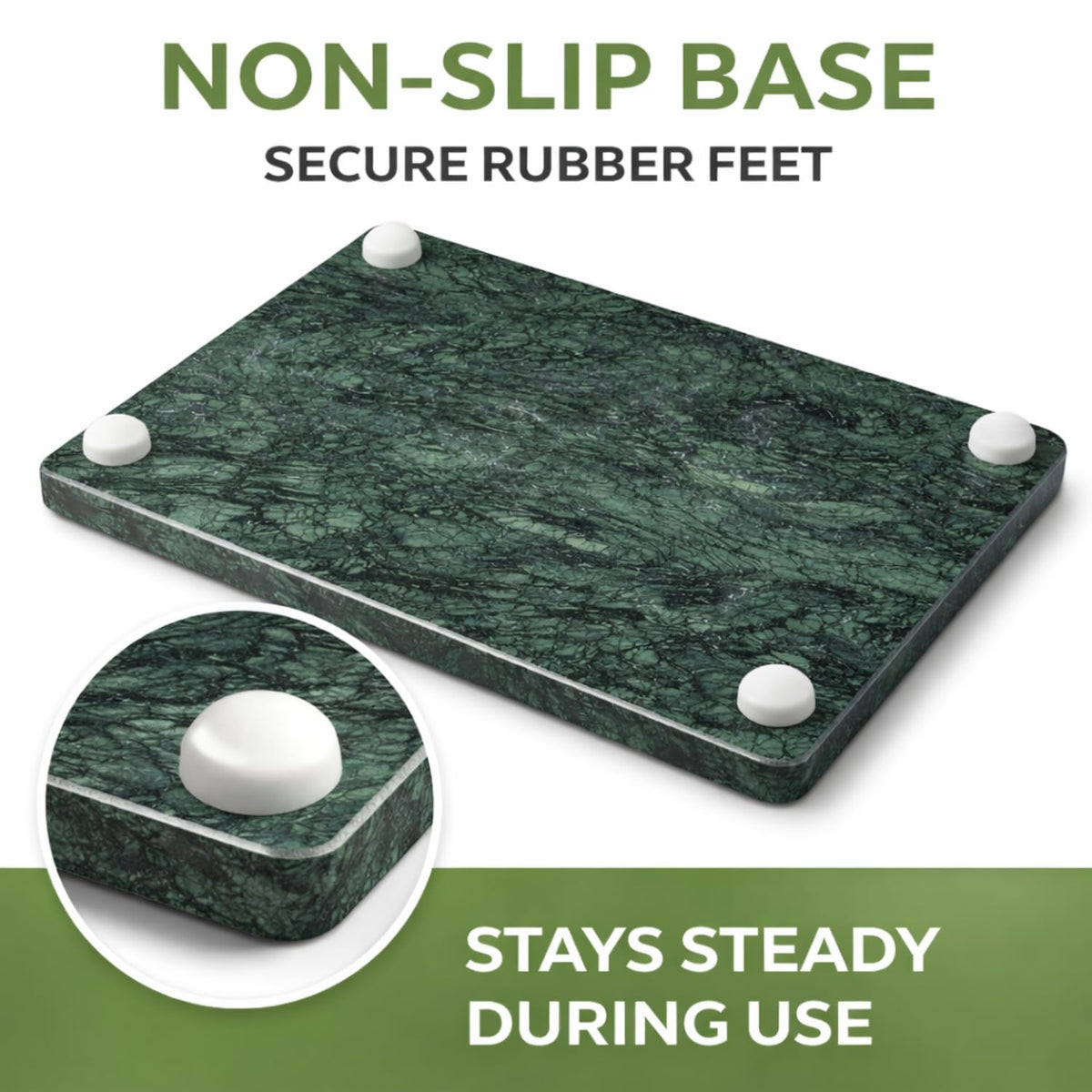 KC KULLICRAFT Home Basics Multi-Purpose Pastry Marble Tray Cutting Board Slab With Non-Slip Feet For Stability & Scratch Protection For Countertop. Easy To Clean,Trivet, Green (8Inches x 12Inches)