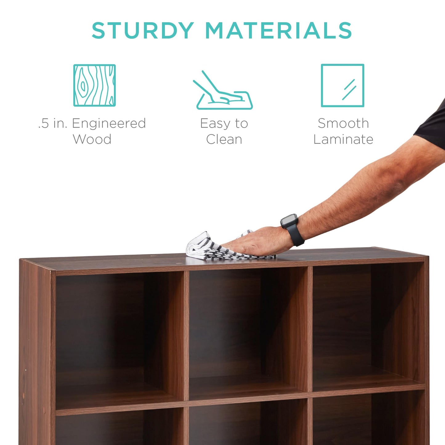 Best Choice Products 9-Cube Storage Organizer, 11in Shelf Opening, Bookcase, Display Shelf, Customizable w/ 3 Removable Back Panels - Walnut