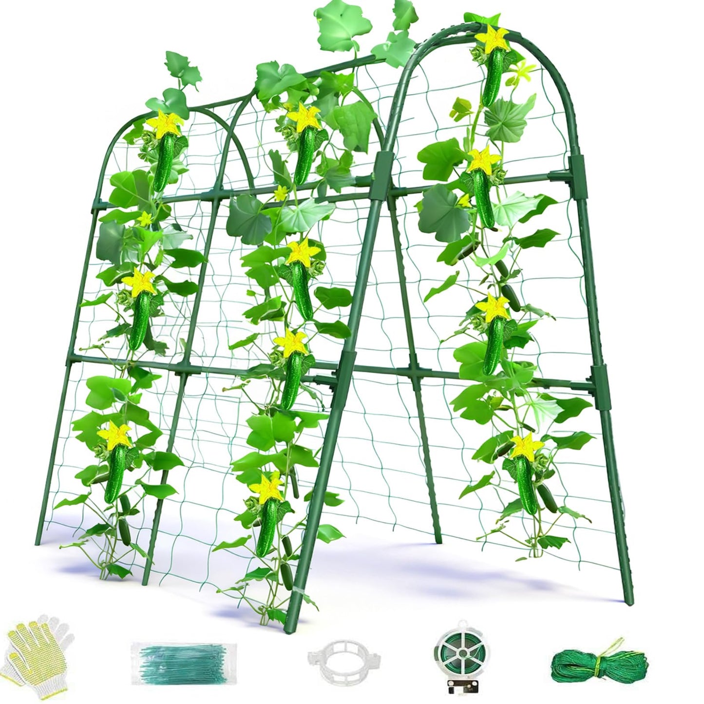 Laodier Cucumber Trellis for Raised Bed, U-Shape Garden Arch Metal Support for Climbing Plants, Metal Arch Plant Support Vegetables Trellis, Plant Support for Vine (Green, 31.5 * 30 * 47inch(L*W*H))