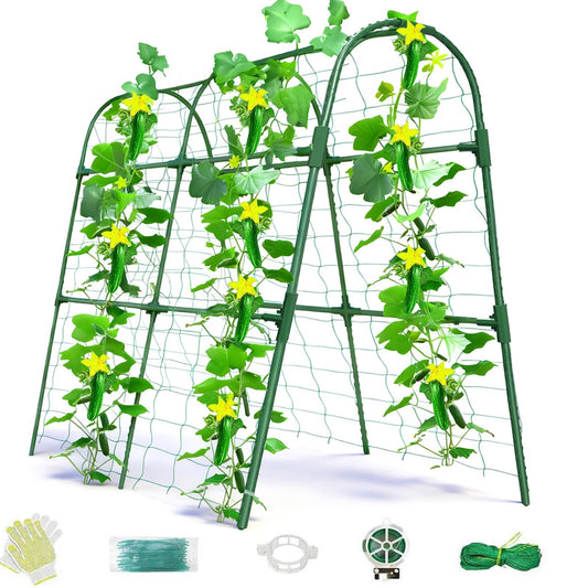 Laodier Cucumber Trellis for Raised Bed, U-Shape Garden Arch Metal Support for Climbing Plants, Metal Arch Plant Support Vegetables Trellis, Plant Support for Vine (Green, 31.5 * 30 * 47inch(L*W*H))