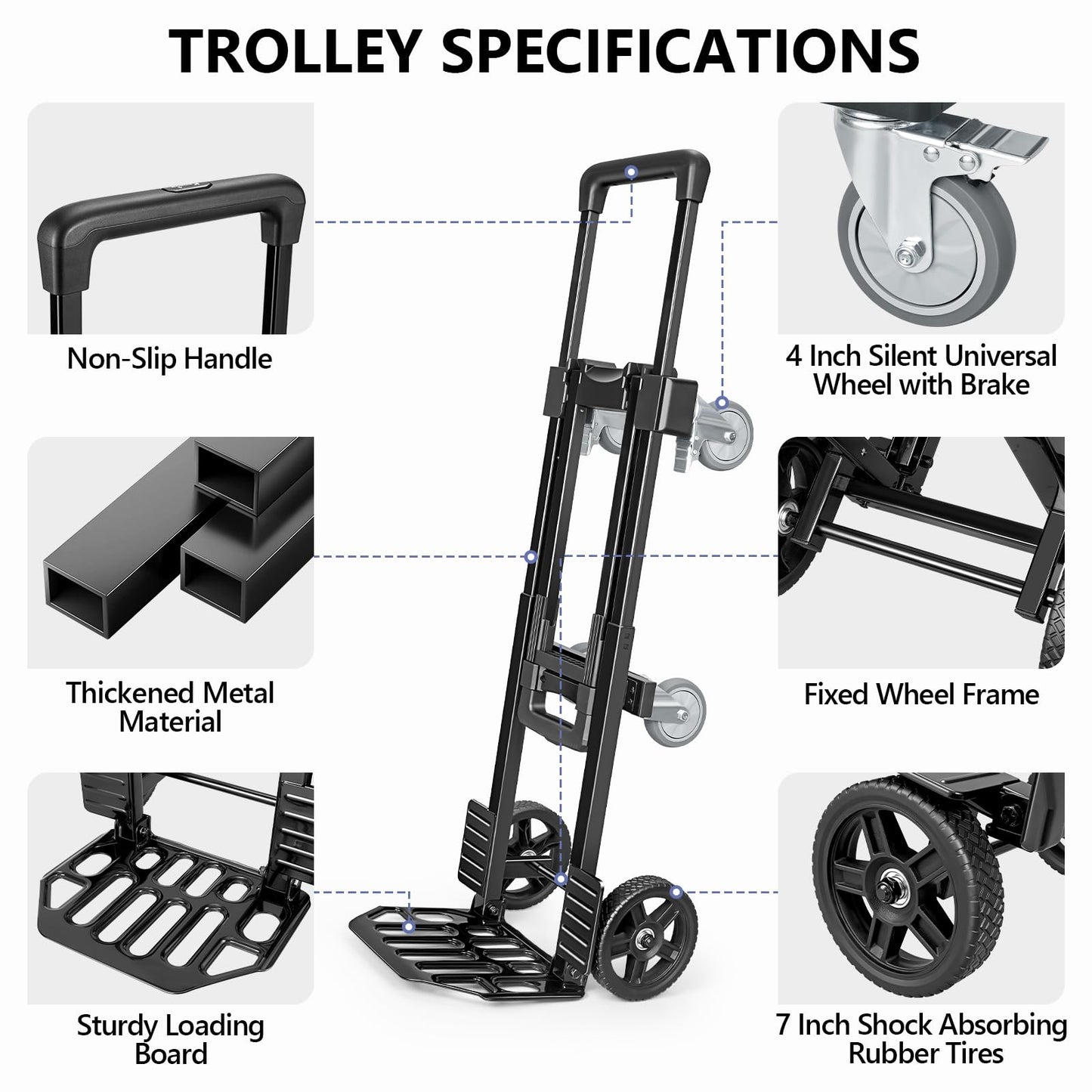 KEDSUM 3-in-1 Convertible Dolly Cart with Wheels, 600LBS Heavy Duty Hand Truck Dolly, Hand Truck with Adjustable Handle Angle & Expandable Base for Home,Warehouses,Dorm, 6-Wheel Design with Brakes
