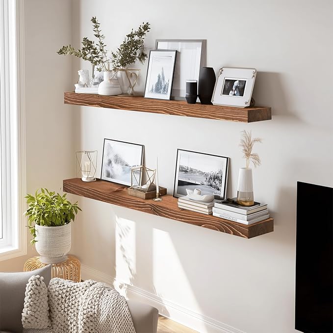 36x8x1.6 inch Floating Shelves Set of 2 – Solid Wood Rustic Brown Wall Mounted