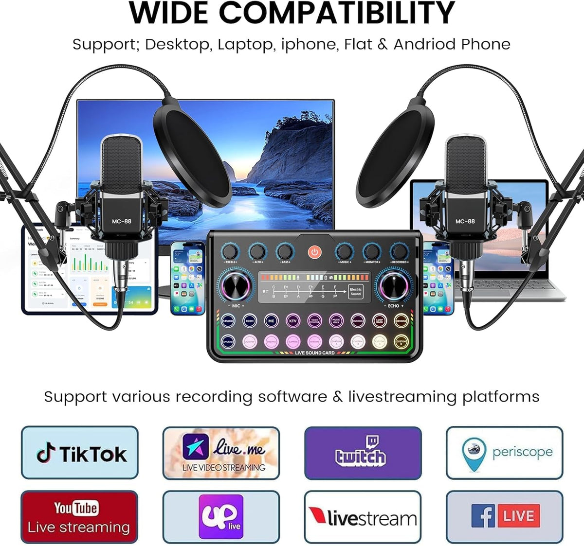 ALSO GO Upgraded Podcast Microphone Bundle, Podcast Equipment Bundle for 2, Recording Studio Equipment for Podcasting, Recording, Singing, Streaming, Gaming