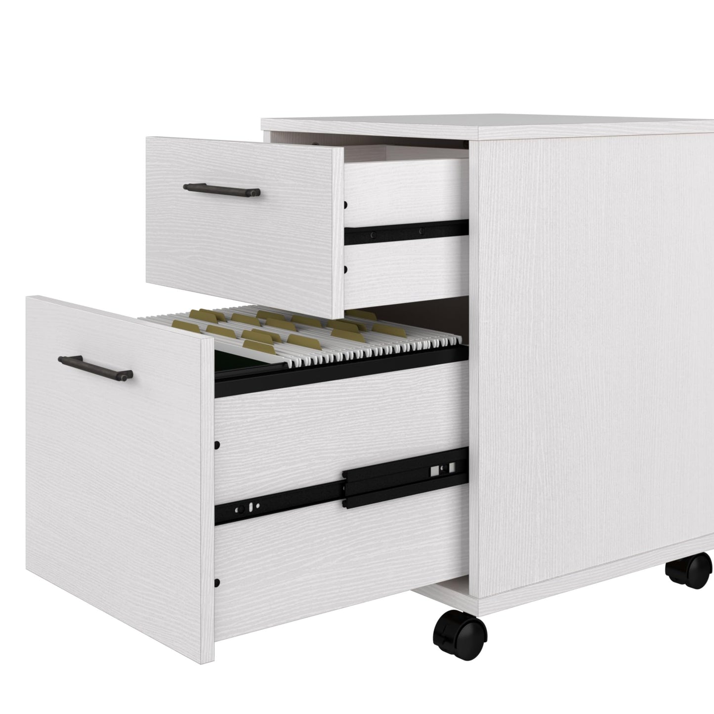 Bush Furniture Key West Rolling File Cabinet,File Cart for Home Office in Pure White Oak,2 Drawer File Cabinet on Wheels