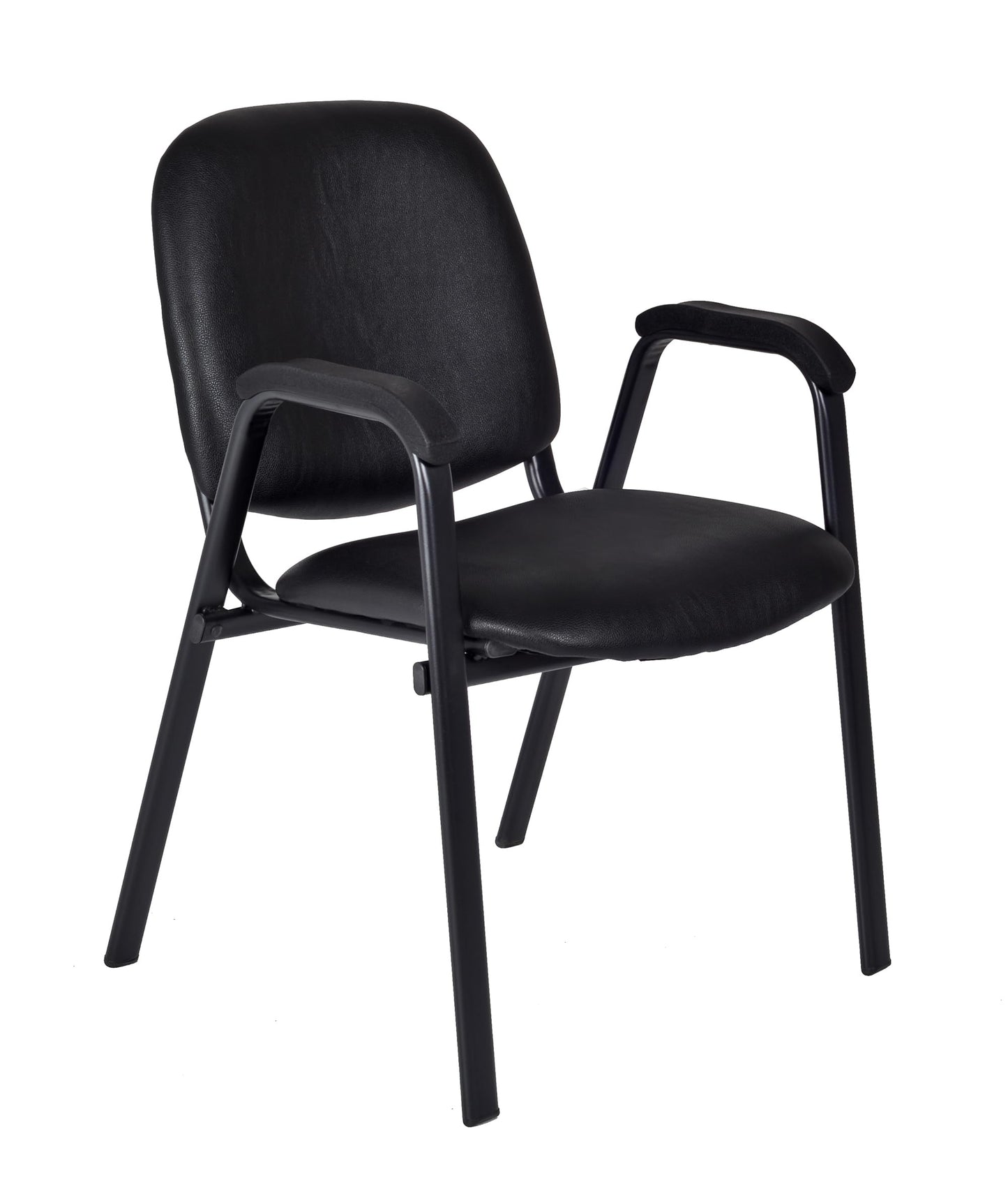 Romig Ace Vinyl Guest Stacking Chair with Arms, Durable and Comfortable Upholstery, Sturdy Steel Frame, Stackable Design for Office, Reception, and Conference Areas - Midnight Black