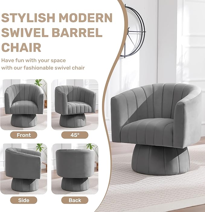 Swivel Accent Barrel Chair, Cute Comfy Small Round 360° Arm Chair. Velvet Sofa