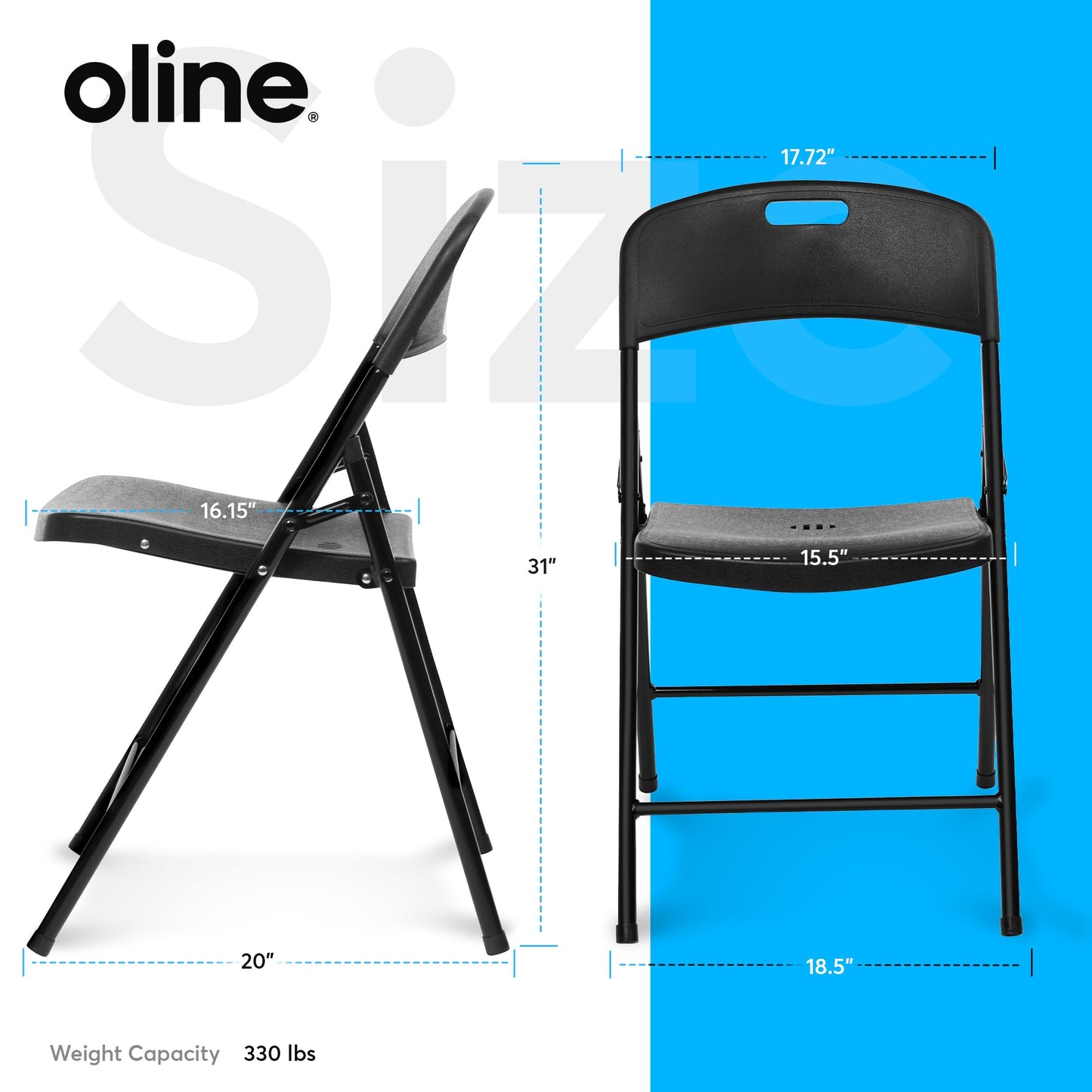 Oline Folding Chair, Indoor Outdoor Plastic Commercial Stackable Foldable Guest Chairs for Events Office Wedding Party Picnic Kitchen Dining, 350lb Capacity (Black, 4 Pack)