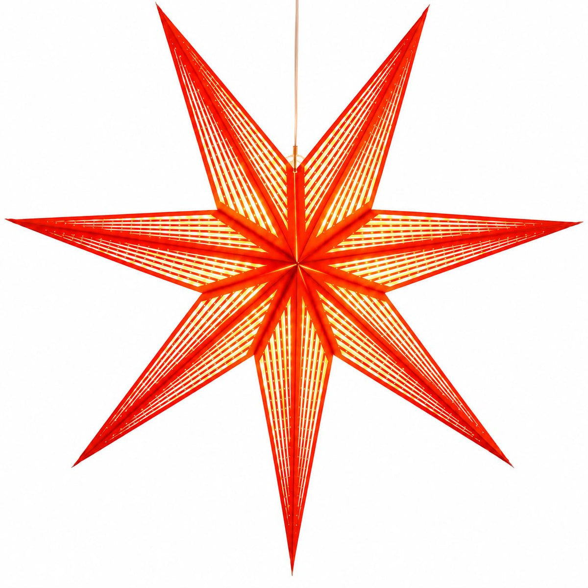 GalaxyArts 7-Point Paper Star Lantern - Striped Cutout Hanging Light Decoration - Foldable Hollow Out Star Lamp Shade for Home, Party, Christmas, Wedding Décor - Indoor/Outdoor 3D Hanging Star(Red)