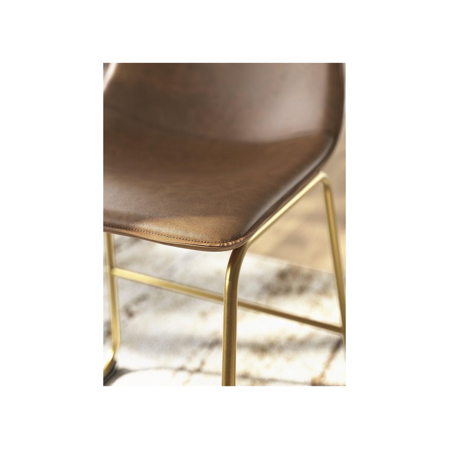 Signature Design by Ashley Lexadine Dining Chairs Set of 2, Mid Century Modern Bucket Seat, Faux Leather Upholstery with Gold Legs, Casual Seating for Kitchen and Dining Rooms, Light Brown