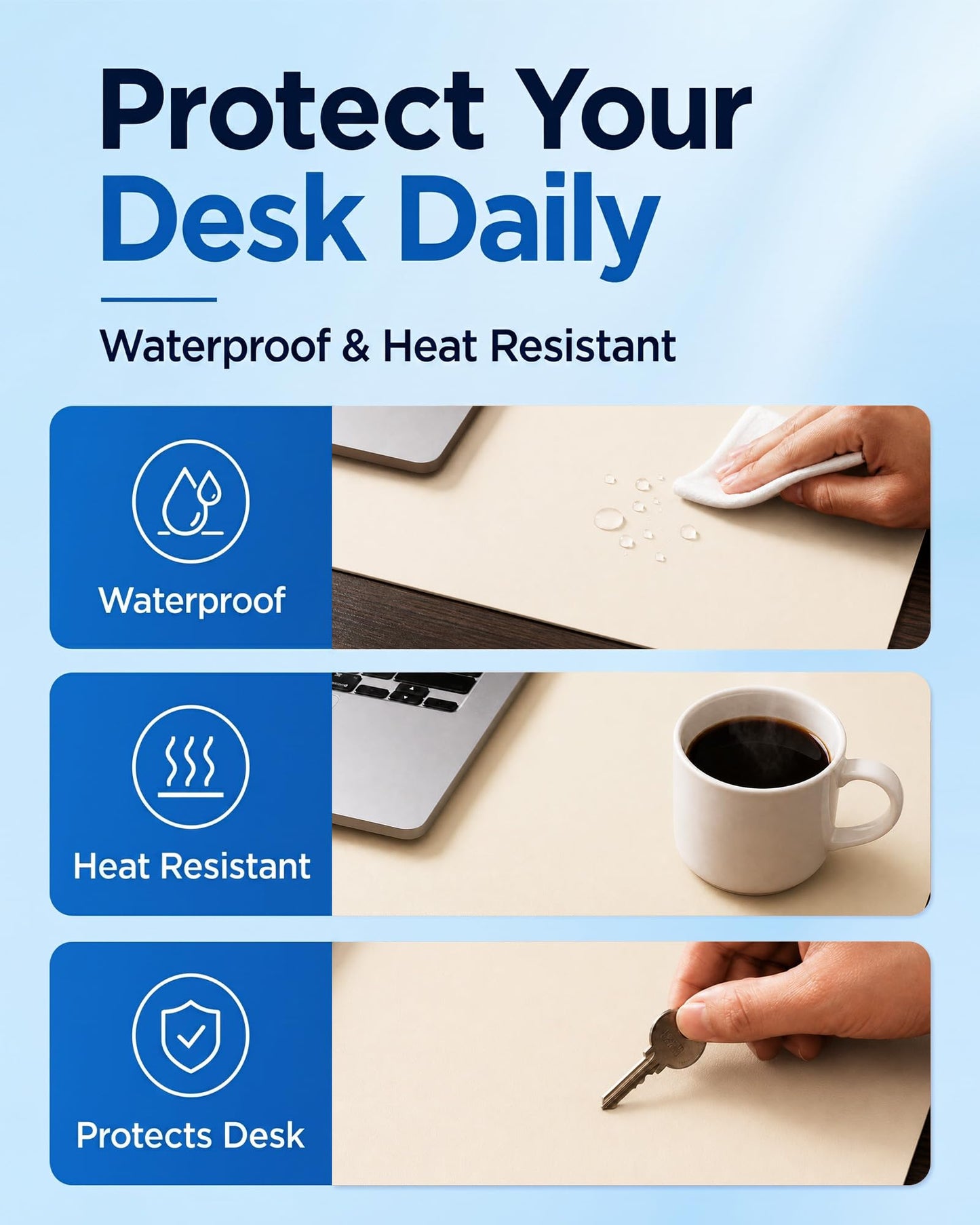 Aothia Dual-Sided Desk Mat - Leather & Cork Desk Protector, Large Mouse Pad & Writing Pad for Office/Home, Waterproof, Beige (35.4" x 15.7")