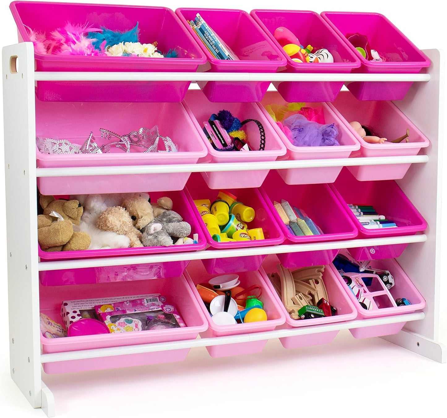 Humble Crew Supersized Toy Storage Organizer with 16 Removable Bins, White/Pink – Large Toy Storage for Toddlers Ideal for Kids' Rooms, Playrooms, and Nurseries - Modern Toy Bins for Kids