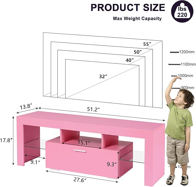 Clikuutory Modern Lighting 51 inch TV Stand