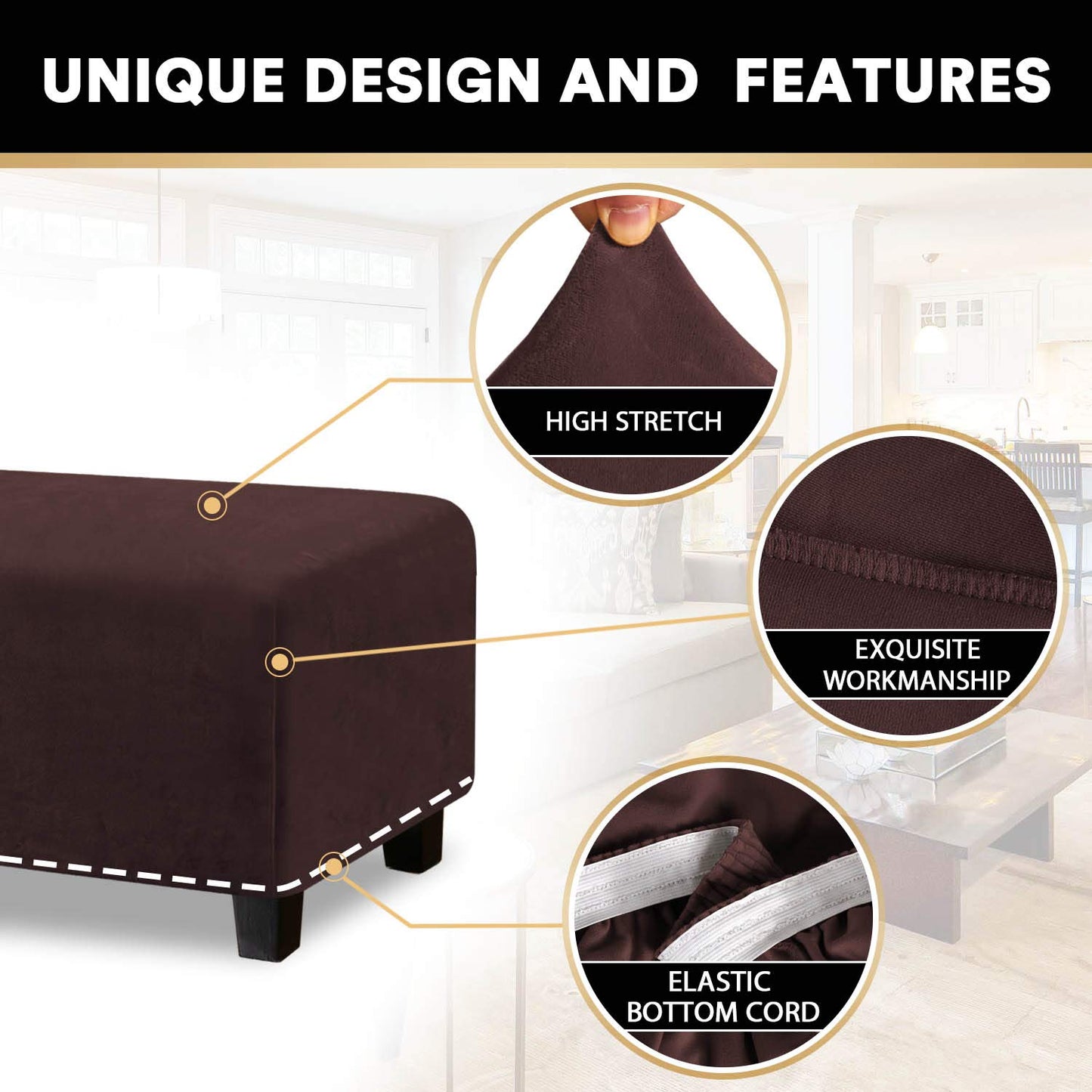 PrinceDeco Real Velvet Plush Ottoman Cover Soft Rectangle Folding Storage Covers Furniture Protector Removable Footstool Protect Footrest Covers Elastic Bottom(X-Large, Brown)